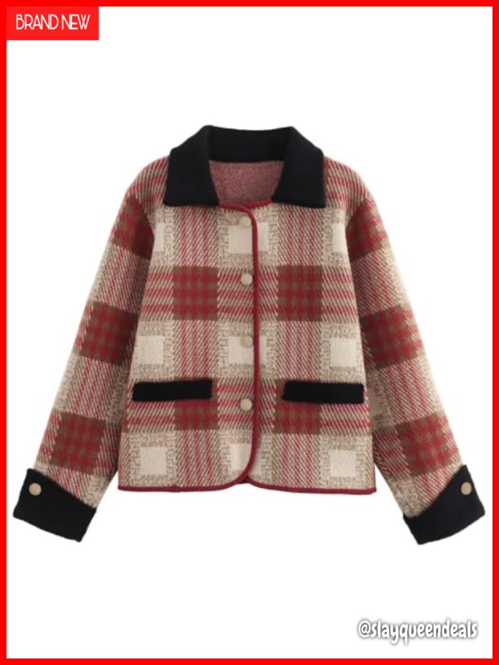 Plaid Button Down Cardigan Sweater Coat with Pockets